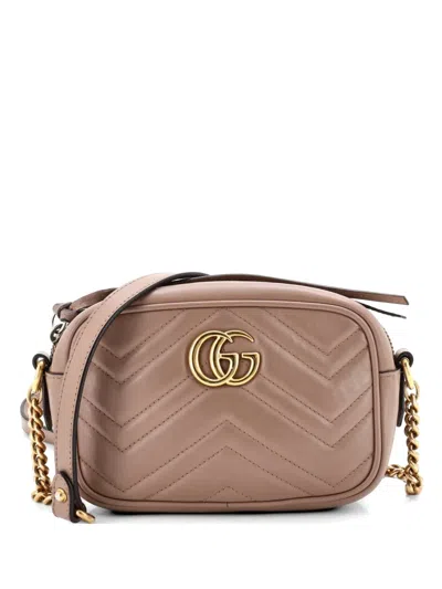 Pre-owned Gucci Gg Marmont Shoulder Bag Matelasse Leather Mini Crossbody Bag In Neutral