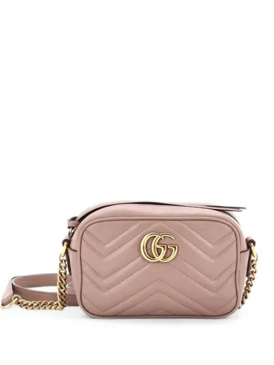 Pre-owned Gucci Gg Marmont Shoulder Bag Matelasse Leather Mini Crossbody Bag In Neutral