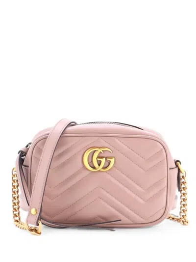 Pre-owned Gucci Gg Marmont Shoulder Bag Matelasse Leather Mini Crossbody Bag In Neutrals