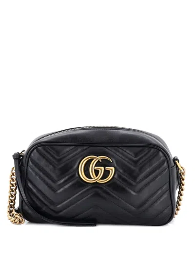 Pre-owned Gucci Gg Marmont Shoulder Bag Matelasse Leather Small Crossbody Bag In Black