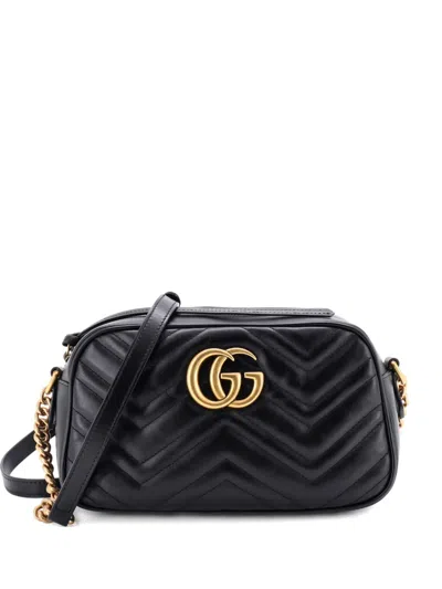 Pre-owned Gucci Gg Marmont Shoulder Bag Matelasse Leather Small Crossbody Bag In Black