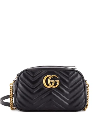 Pre-owned Gucci Gg Marmont Shoulder Bag Matelasse Leather Small Crossbody Bag In Black