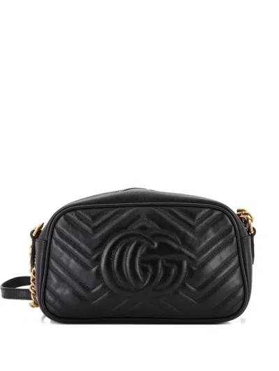 Pre-owned Gucci Gg Marmont Shoulder Bag Matelasse Leather Small Crossbody Bag In Black