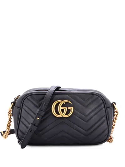 Pre-owned Gucci Gg Marmont Shoulder Bag Matelasse Leather Small Crossbody Bag In Black