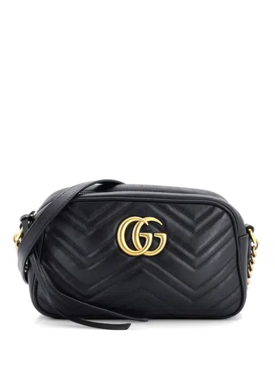 Pre-owned Gucci Gg Marmont Shoulder Bag Matelasse Leather Small Crossbody Bag In Black