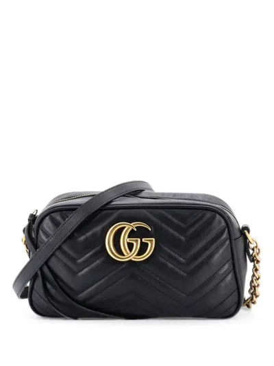 Pre-owned Gucci Gg Marmont Shoulder Bag Matelasse Leather Small Crossbody Bag In Black