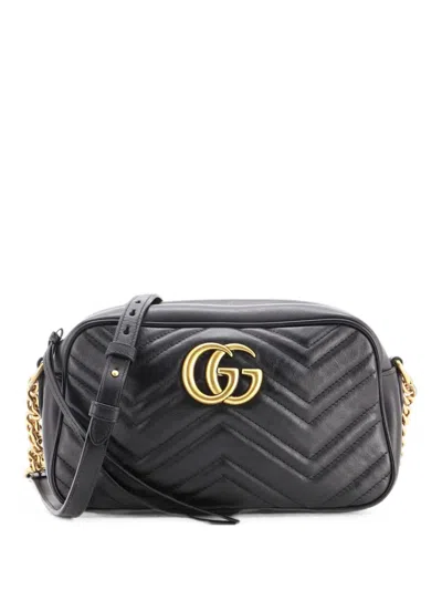 Pre-owned Gucci Gg Marmont Shoulder Bag Matelasse Leather Small Crossbody Bag In Black