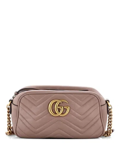 Pre-owned Gucci Gg Marmont Shoulder Bag Matelasse Leather Small Crossbody Bag In Neutral