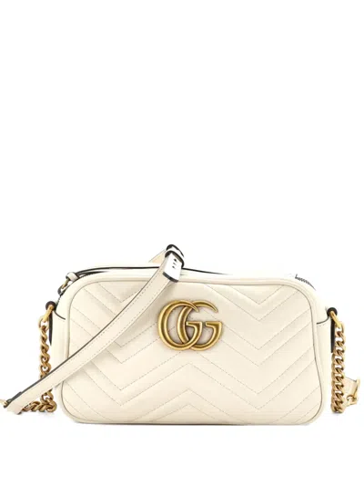 Pre-owned Gucci Gg Marmont Shoulder Bag Matelasse Leather Small Crossbody Bag In Neutral