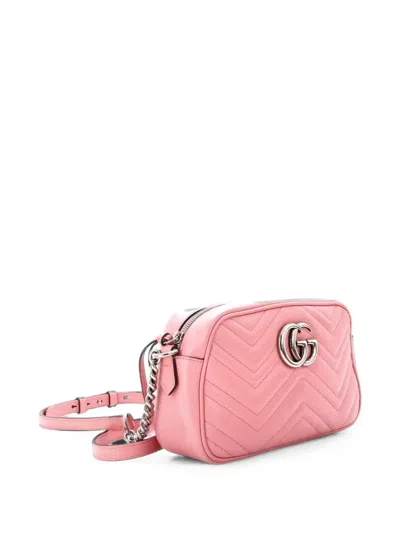 Pre-owned Gucci Gg Marmont Shoulder Bag Matelasse Leather Small Crossbody Bag In Pink
