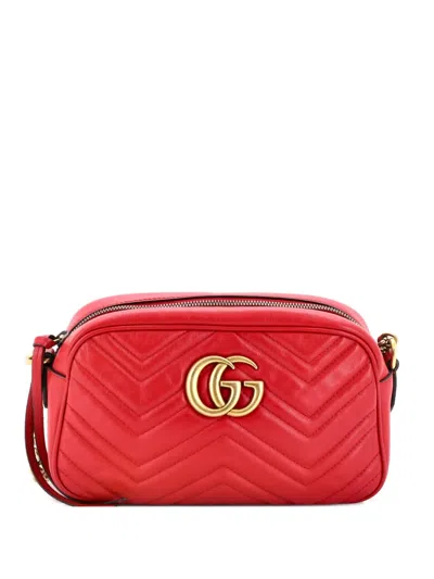 Pre-owned Gucci Gg Marmont Shoulder Bag Matelasse Leather Small Crossbody Bag In Red
