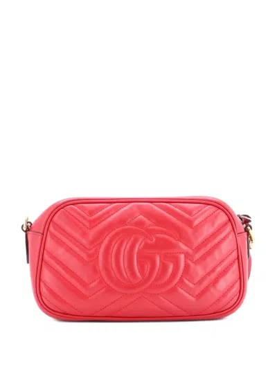 Pre-owned Gucci Gg Marmont Shoulder Bag Matelasse Leather Small Crossbody Bag In Red