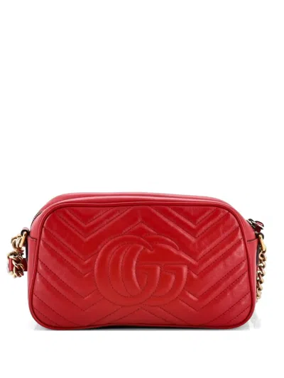 Pre-owned Gucci Gg Marmont Shoulder Bag Matelasse Leather Small Crossbody Bag In Red