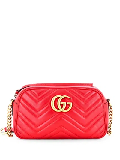 Pre-owned Gucci Gg Marmont Shoulder Bag Matelasse Leather Small Crossbody Bag In Red