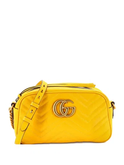 Pre-owned Gucci Gg Marmont Shoulder Bag Matelasse Leather Small Crossbody Bag In Yellow