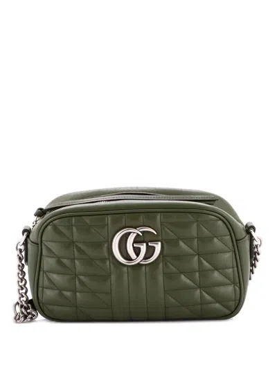 Pre-owned Gucci Gg Marmont Shoulder Bag Mixed Matelasse Leather Small Crossbody Bag In Green