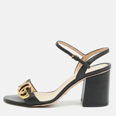 Pre-owned Gucci Gg Marmont Size 36 Black Leather Ankle Strap Sandals