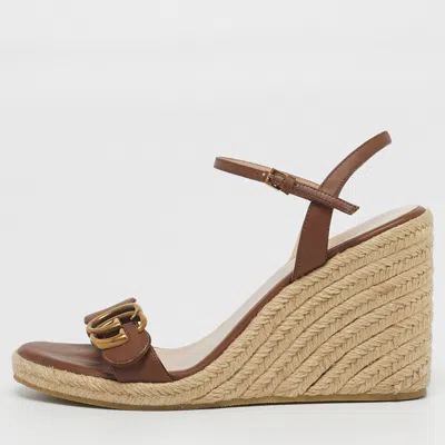 Pre-owned Gucci Gg Marmont Size 36 Brown Leather Wedge Sandals