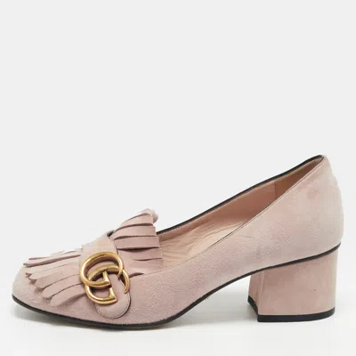 Pre-owned Gucci Gg Marmont Size 36 Pink Suede Block Heel Pumps