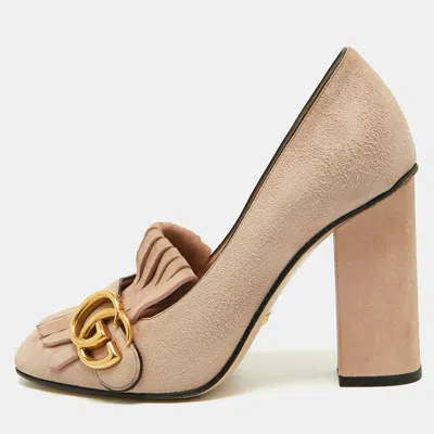 Pre-owned Gucci Gg Marmont Size 36.5 Pink Suede Block Heel Pumps