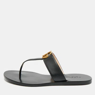 Pre-owned Gucci Gg Marmont Size 37 Black Leather Thong Sandals