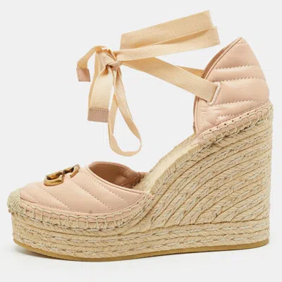 Pre-owned Gucci Gg Marmont Size 37 Pink Leather Wedge Espadrilles