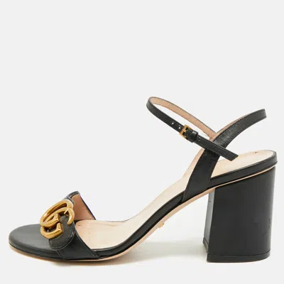 Pre-owned Gucci Gg Marmont Size 37.5 Black Leather Ankle Strap Sandals