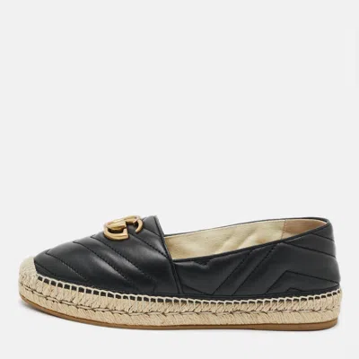 Pre-owned Gucci Gg Marmont Size 37.5 Black Leather Espadrille Flats