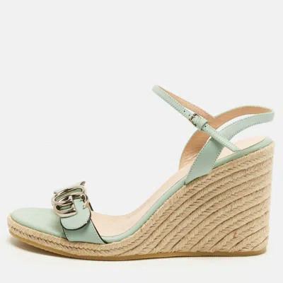 Pre-owned Gucci Gg Marmont Size 37.5 Blue Leather Wedge Sandals