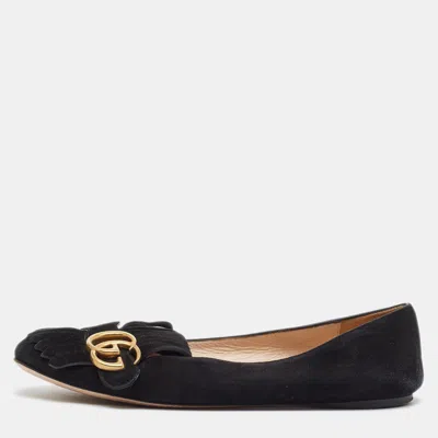 Pre-owned Gucci Gg Marmont Size 38 Black Suede Ballet Flats
