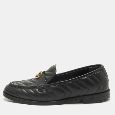 Pre-owned Gucci Gg Marmont Size 38.5 Black Leather Loafers