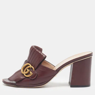 Pre-owned Gucci Gg Marmont Size 39 Burgundy Leather Slide Sandals