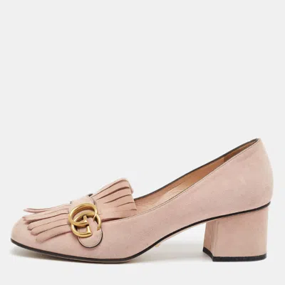 Pre-owned Gucci Gg Marmont Size 41 Pink Suede Block Heel Pumps