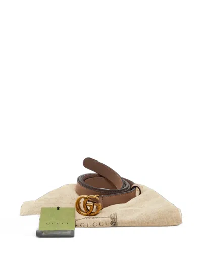 Pre-owned Gucci Gg Marmont Slim Belt In Neutrals
