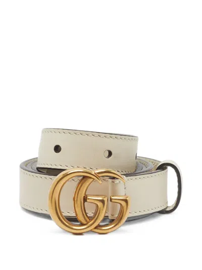 Pre-owned Gucci Gg Marmont Slim Buckle Belt In Neutrals