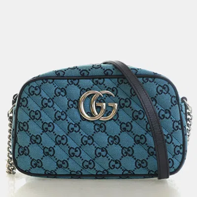 Pre-owned Gucci Gg Marmont Small Blue Gg Canvas Camera Bag