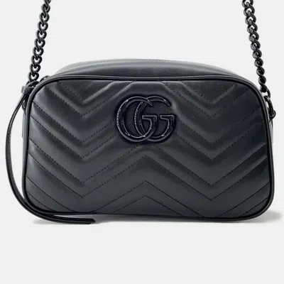 Pre-owned Gucci Gg Marmont Small Camera Bag Black Leather Size Small