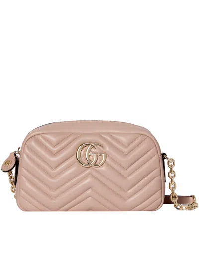 Gucci Women Gg Marmont Leather Camera Bag Crossbody Bag In Pink