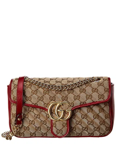 Gucci Gg Marmont Small Canvas & Leather Shoulder Bag In Red