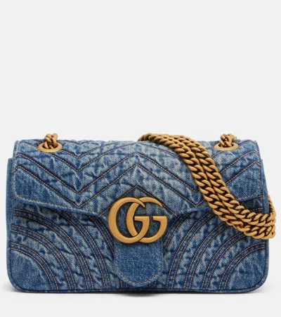 Gucci Gg Marmont Small Denim Shoulder Bag In Blue