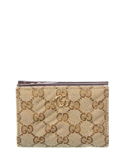 Gucci Gg Marmont Small Gg Canvas & Leather Card Case In Brown