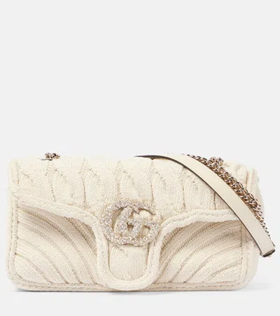 Gucci Gg Marmont Small Knitted Shoulder Bag In White