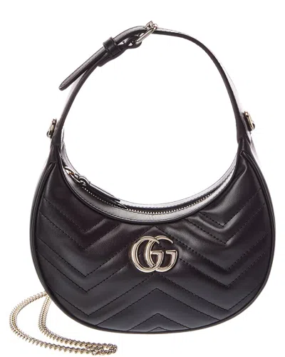 Gucci Gg Marmont Small Leather Hobo Bag In Black