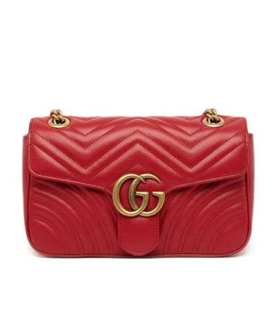 Gucci Red Leather Chevron Quilted Shoulder Handbag For Women