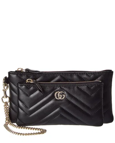 Gucci Gg Marmont Small Leather Pouch With Chian In Black