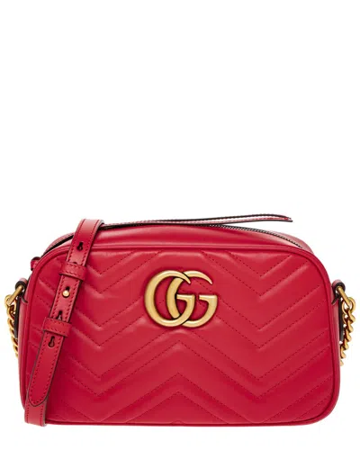 Gucci Gg Marmont Small Leather Shoulder Bag In Red
