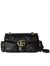 Gucci Black Leather Small Gg Marmont Shoulder Bag In Black