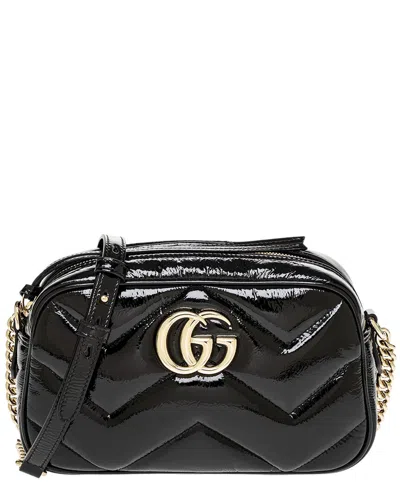 Gucci Gg Marmont Small Patent Shoulder Bag In Black