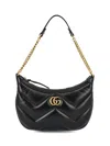Gucci Women Black Leather Gg Marmont Shoulder Bag In Black