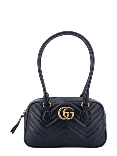 Gucci Small Gg Marmont Leather Top Handle Bag In Black